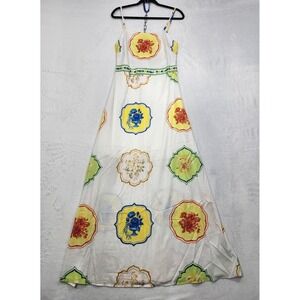 NEW Endless Moon Dress Women L White Multicolor Floral Maxi Sundress Boho Resort